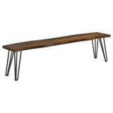 Neve Sheesham Gray and Gunmetal Live-edge Dining Bench with Hairpin Legs
