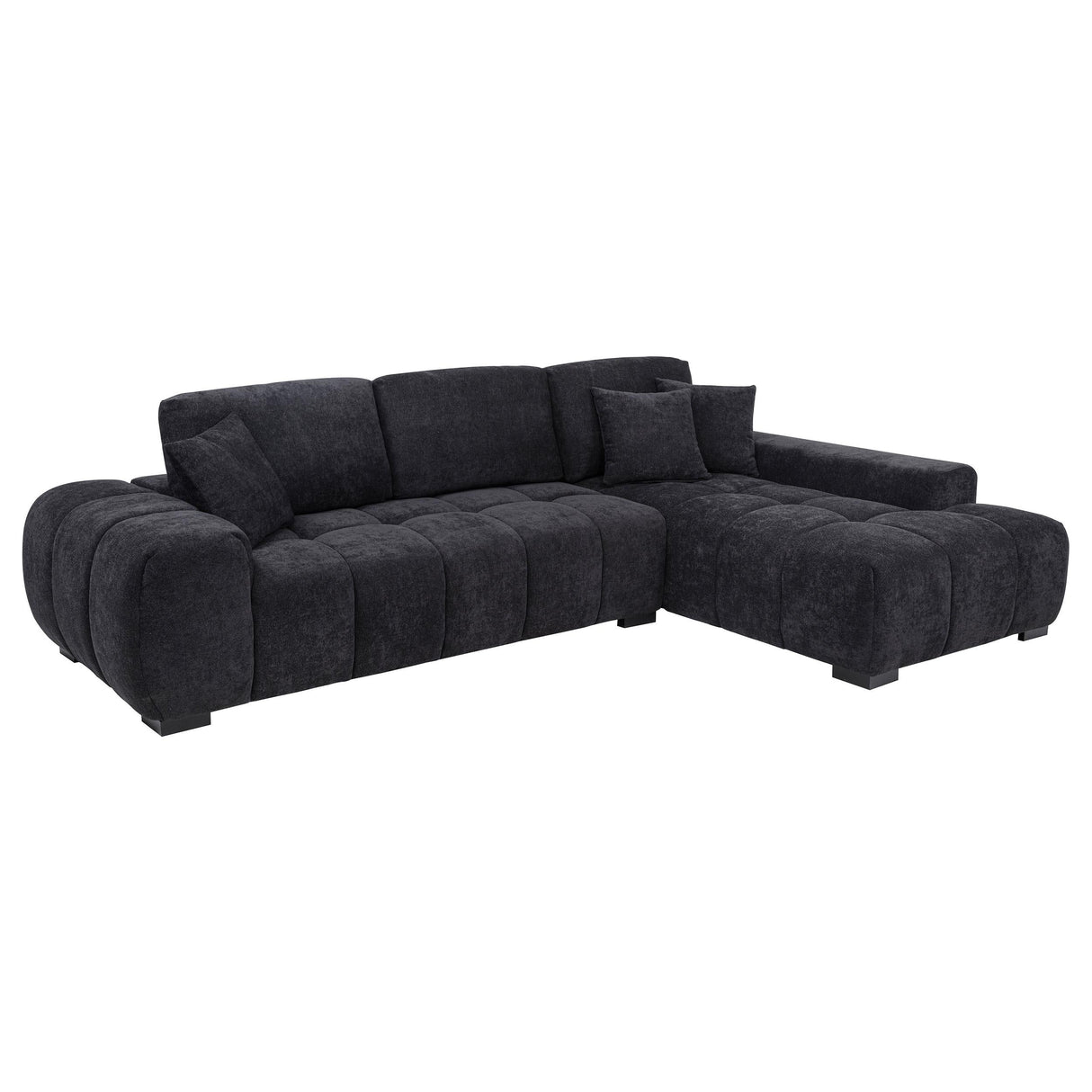 Octavia Black Fabric Upholstered Track Arm Sectional Sofa