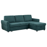 Samantha Teal Blue Upholstered Sleeper Sofa Sectional with Storage Chaise