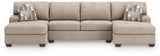 Seyler Lane Hemp 3-Piece Double Chaise Sleeper Sectional