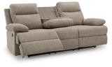 Side-Swipe Mocha Reclining Sofa with Drop Down Table