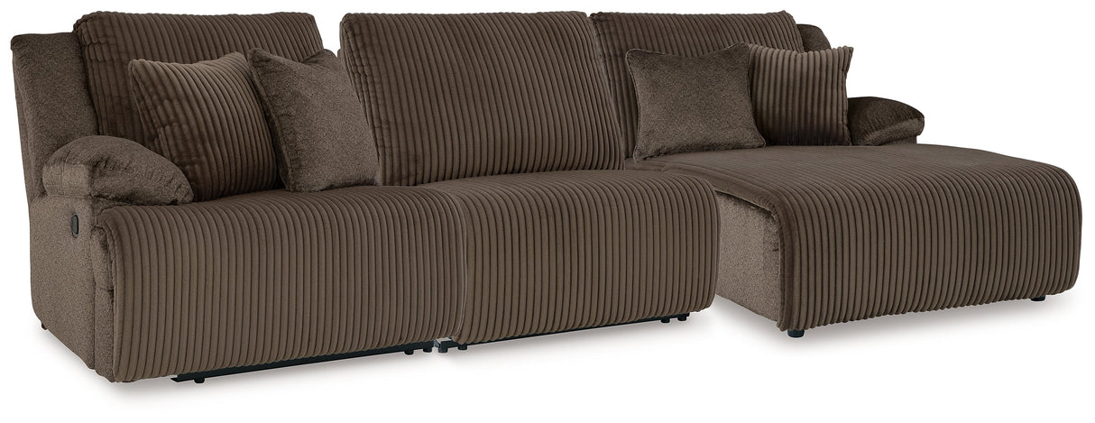 Top Tier Chocolate 3-Piece RAF Chaise Reclining Sectional