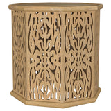 Torres Natural Brown Octagonal Solid Wood Side Table with Intricate Openwork Carvings