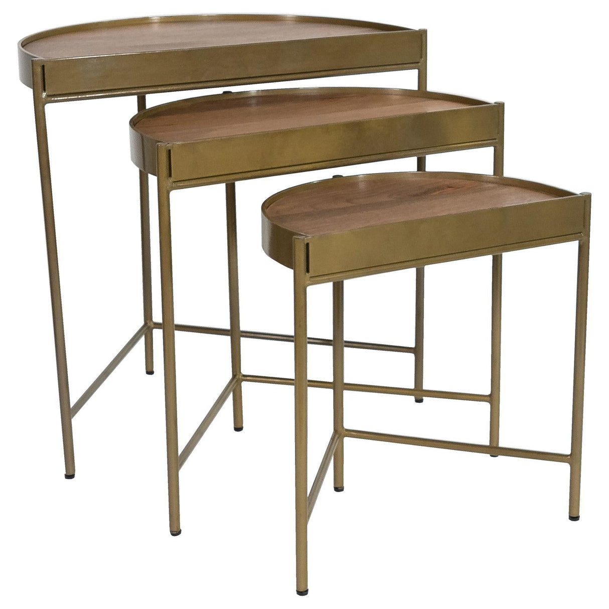 Tristen Brown and Gold 3-Piece Demilune Nesting Table With Recessed Top